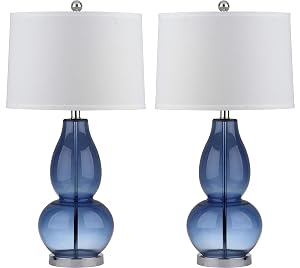 SAFAVIEH Lighting Collection Mercurio Blue Glass Double Gourd 29-inch Bedroom Living Room Home Office Desk Nightstand Table Lamp