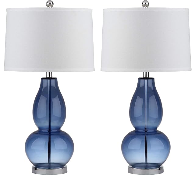 SAFAVIEH Lighting Collection Mercurio Blue Glass Double Gourd 29-inch Bedroom Living Room Home Office Desk Nightstand Table Lamp