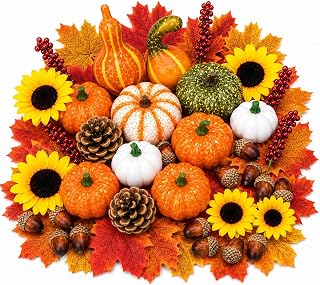 Artificial Fall Harvest Decor Set, 96 Piece Faux Pumpkins, Gourds, Sunfl...