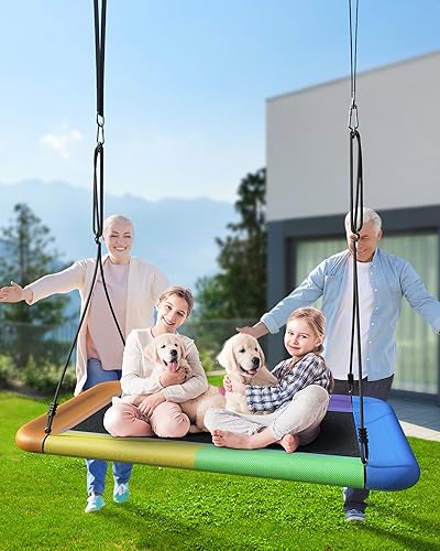 Miniatura 4 de Columpio de árbol para niños y adultos, columpio de plataforma rectangular impermeable de 60 pulgadas, 700 libras resistente con correas ajustables,