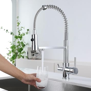 tap 3-Way Drinking Water Commercial Single Handle Lever Spring Chrome Sink with Pull Out and Pull Down Sprayers
