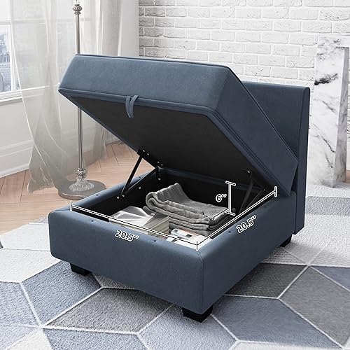 Miniatura 2 de HONBAY Módulo medio para sofá modular seccional, silla sin brazos con asiento de almacenamiento, terciopelo azul oscuro