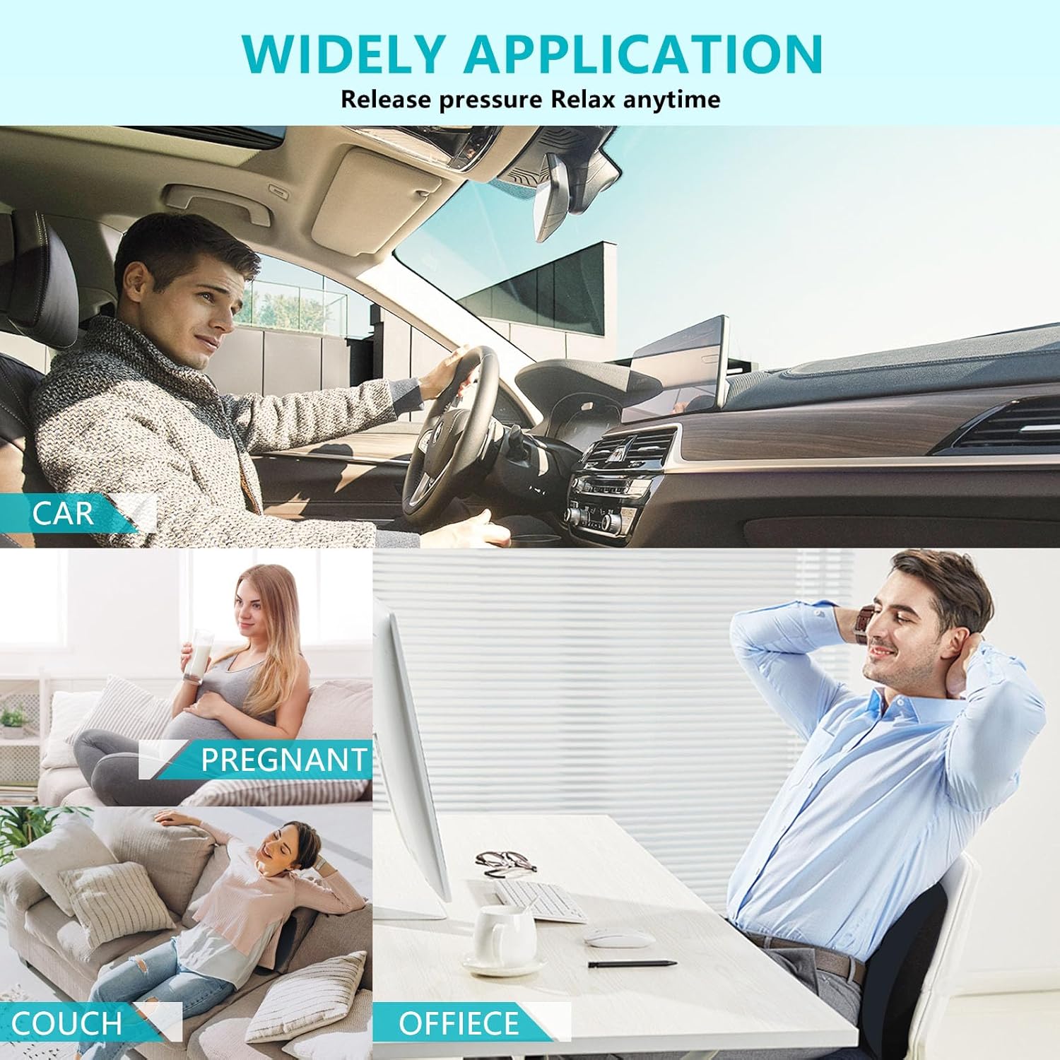 FLORICH 3 PCS Seat Cushion for Carseat Lumbar Support Pillow Car Neck Headrest Pillows Memory Foam Gel Memory Foam Massage Point Seat Pads Pressure Relief Back Cushion for Office Chair(Black) - Image 8