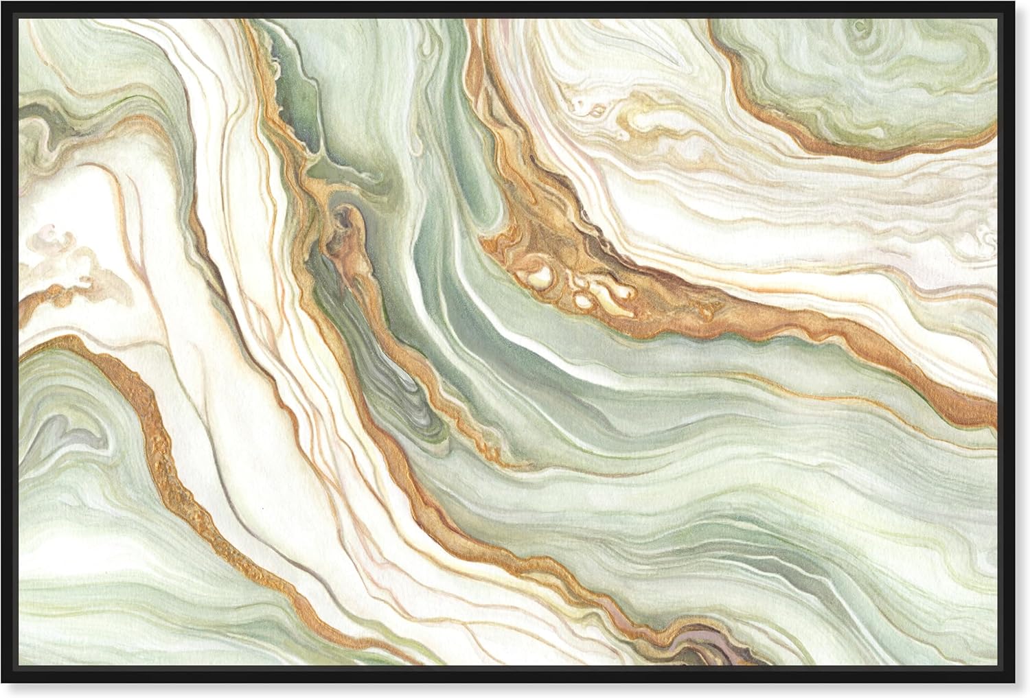 Art Remedy Green And Gold Framed Mineral, Agate & Geode 1 Piece Canvas Wall Art, 55" x 37", Black Frame