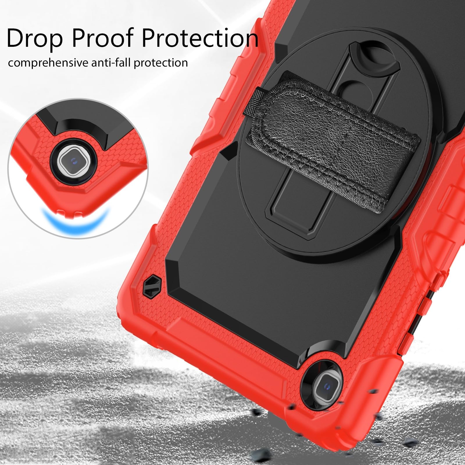 Kompatybilny z Samsung Galaxy Tab A7 10,4 cala SM-T500/T505 (2020) Etui folią ochronną ekranu, [podpórka] [pasek na ramię] Odporna wstrząsy wytrzymała obudowa 360° obrotowy pasek rękę i ramię(Rosso)
