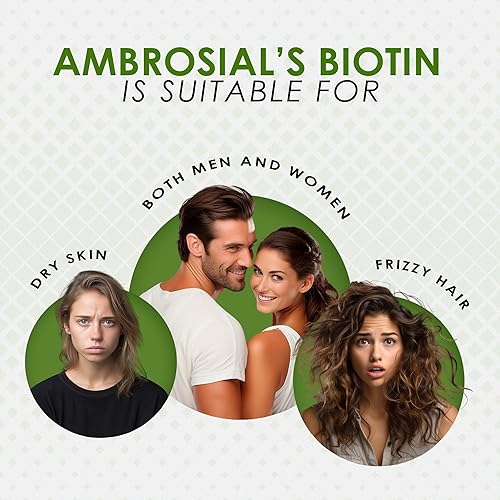 Miniatura 5 de AMBROSIAL Suplemento para el crecimiento del cabello con biotina de 2500 mcg, suplemento capilar de biotina, soporte para el cabello, a base de