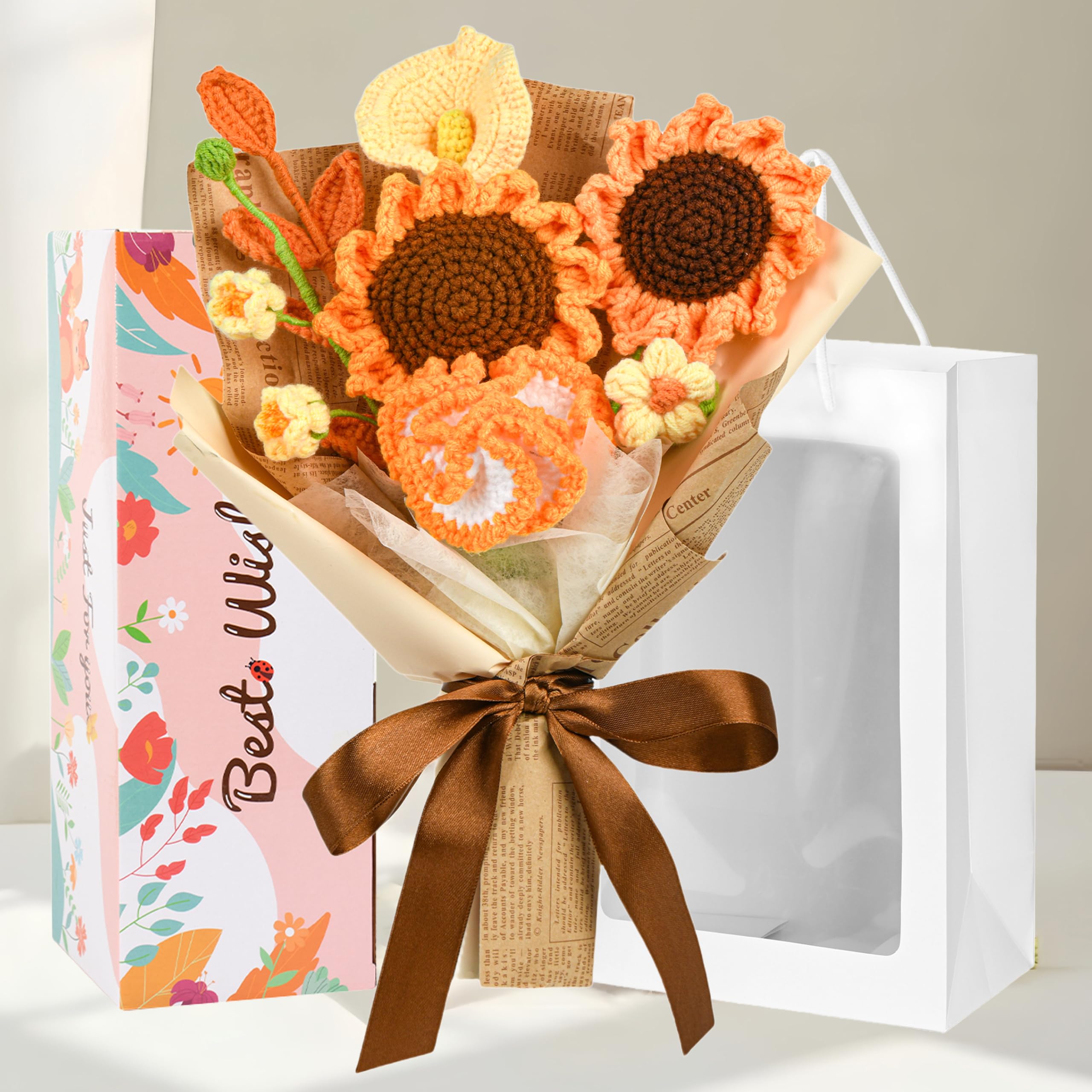 Amazon.com: MengxFly Crochet Sunflower Bouquet Handmade, Elegant