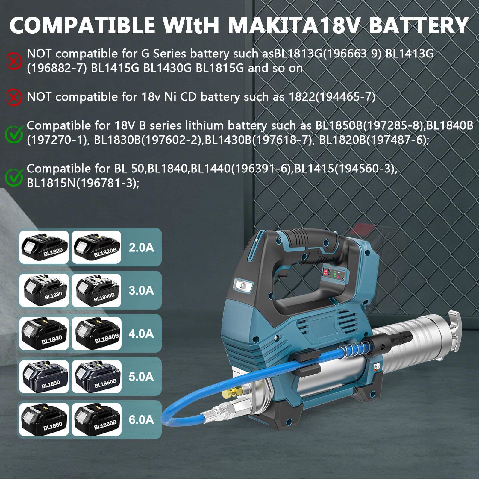 Akku Fettpresse, 12000 PSI Fettpresse Batteriebetrieben Elektrische Fettpresse Kompatibel mit Makita 18V Lithium Akku, Bürstenlose Fettpresse, Ausschließlich für Schüttfett & Buttertube (no Batterie)
