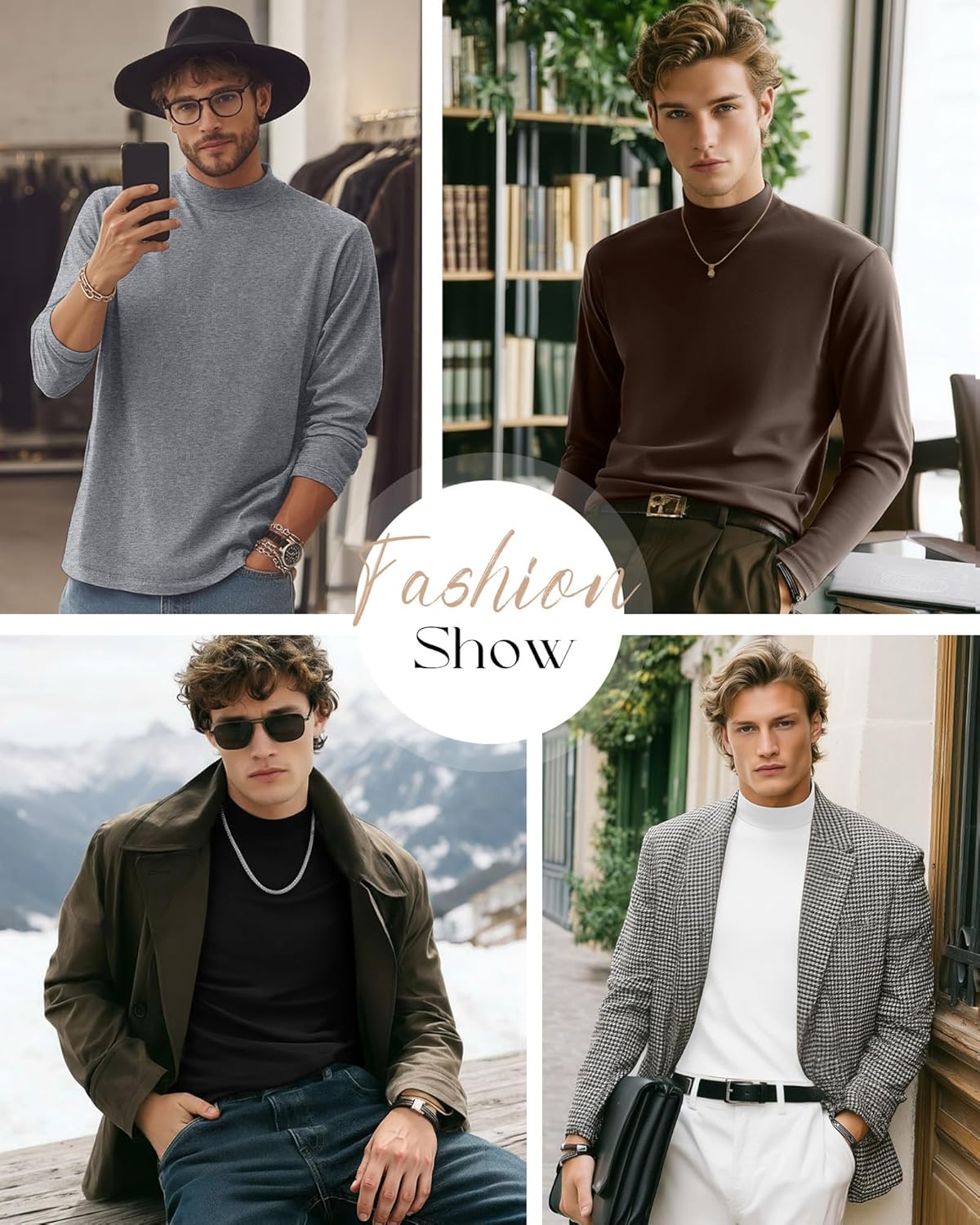 4 Pack Men's Mock Turtleneck Shirts, Long Sleeves Thermal Pullover Sweater Casual Undershirt Loose Fit Tops - Image 2