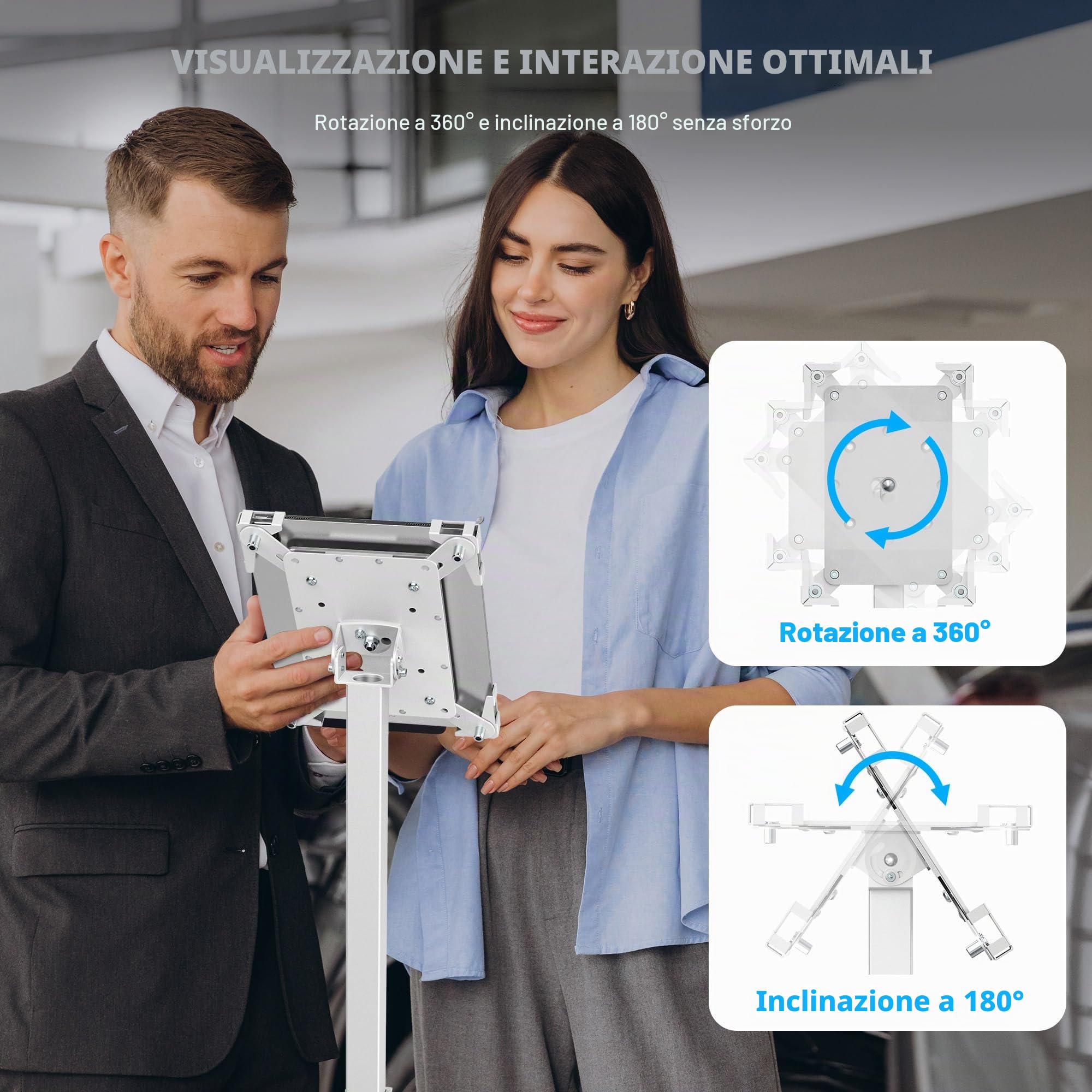 AboveTEK Supporto Sicurezza iPad, Supporto Tablet POS Antifurto Negozi, Regolabile Altezza, Girevole 360°, Per iPad 9,7"-13"
