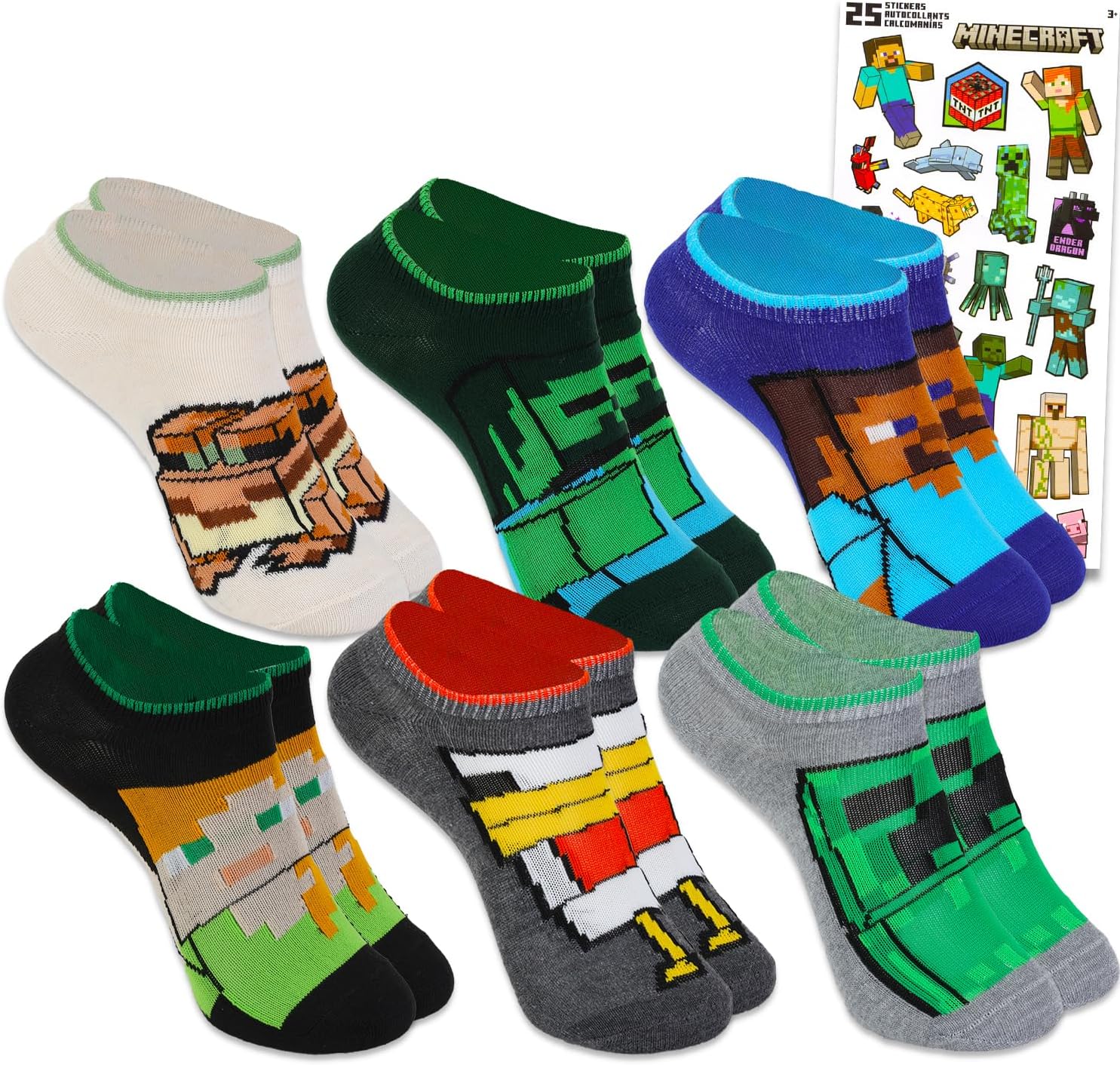 Minecraft Socks Set for Kids – Apparel Bundle With 6 Pairs of Socks for Boys Size 4.5-8.5 Plus Stickers | Gift Set Minecraft Socks Set for Kids – Apparel Bundle With 6 Pairs of Socks for Boys Size 4.5-8.5 Plus Stickers | Gift Set