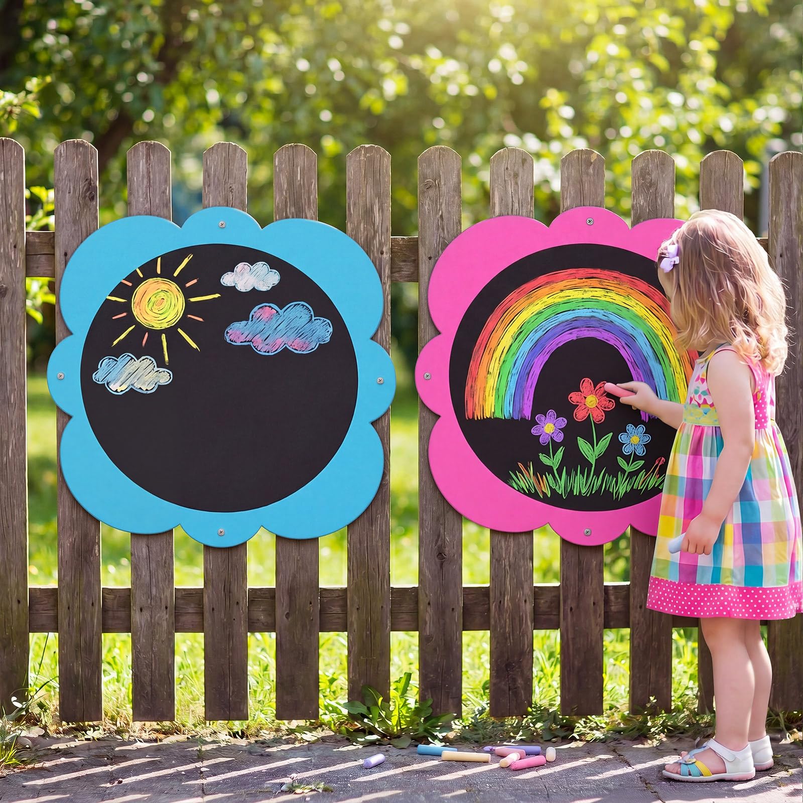 View 1 of [MAJOR DAMAGE] MotiMind Giant Outdoor Chalkboard for Kids, Large Flower Wall Art
