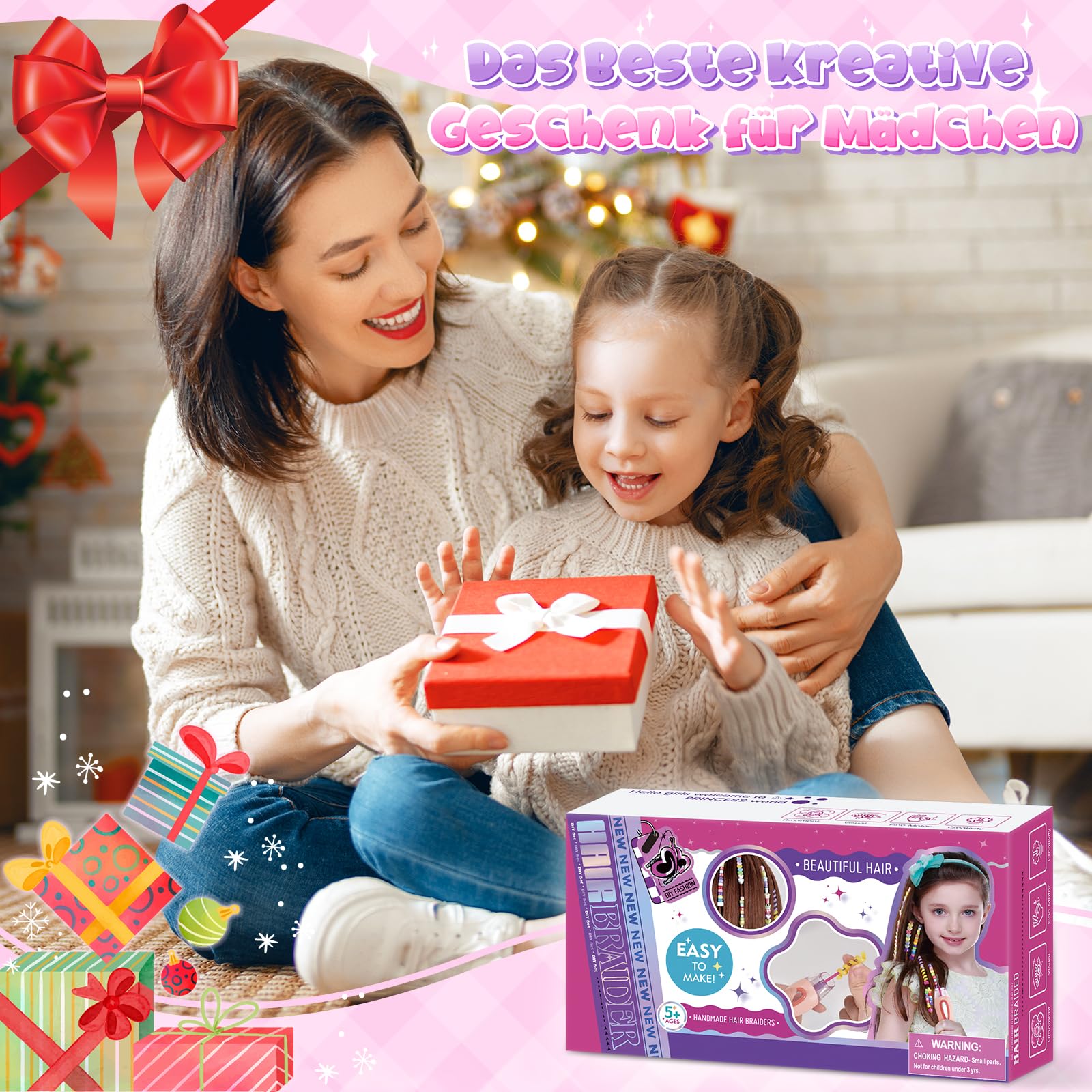 Kit Tressage Cheveux Pour Filles 5-12 Ans – Machine à Tresser + Perles Colorées – Créatif, Motricité Fine – Cadeau Anniversaire Noël – Coiffure DIY
