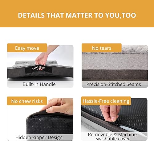 Miniatura 6 de EGOHOME Camas impermeables para perros grandes, cama ortopédica para perros con almohada para jaula, cama de espuma viscoelástica para mascotas,