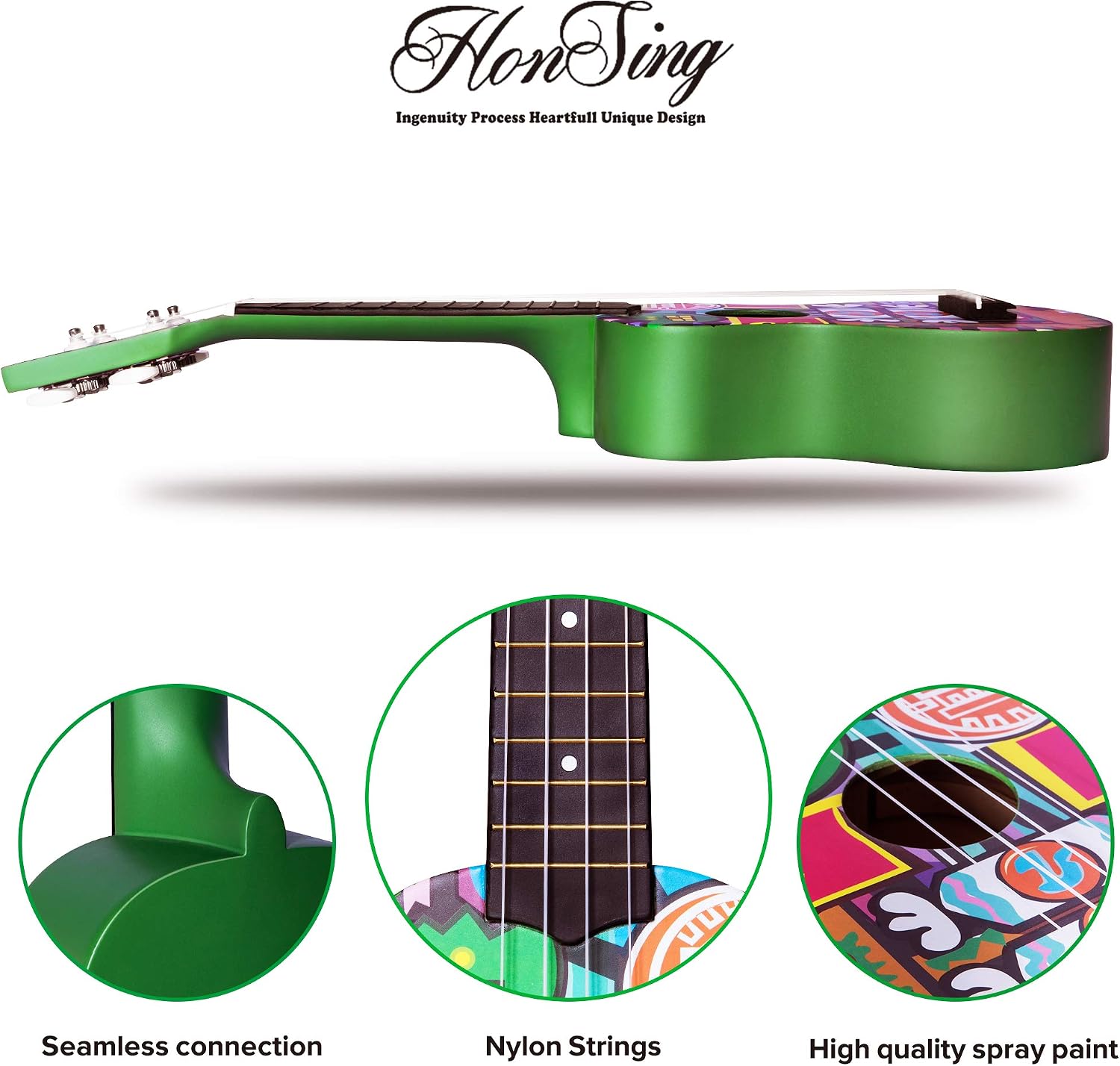 Honsing Soprano Ukulele for Beginner Novelty Doodle Tattoo with Gig Bag