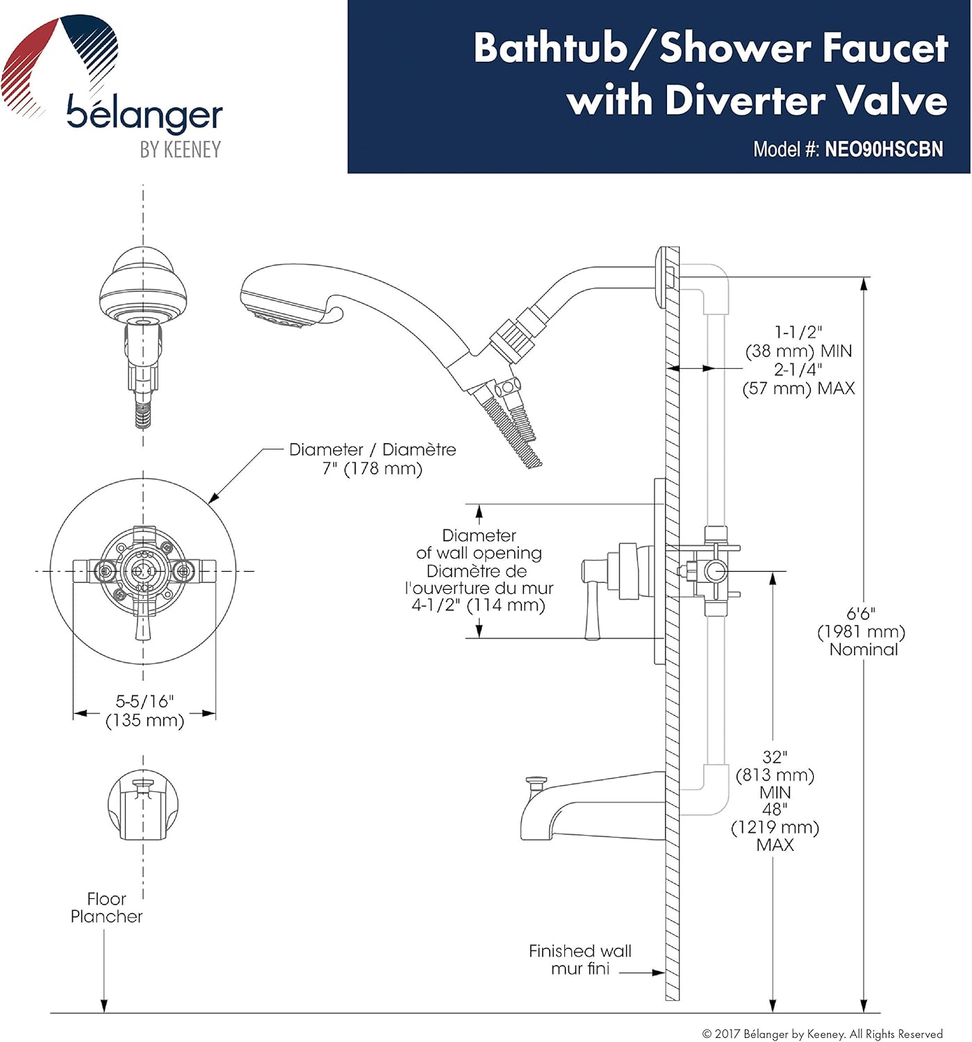Black Friday Sale 2022 Plumb Pak Belanger NEO90HSCBN Bathtub/Shower Faucet, Brushed Nickel