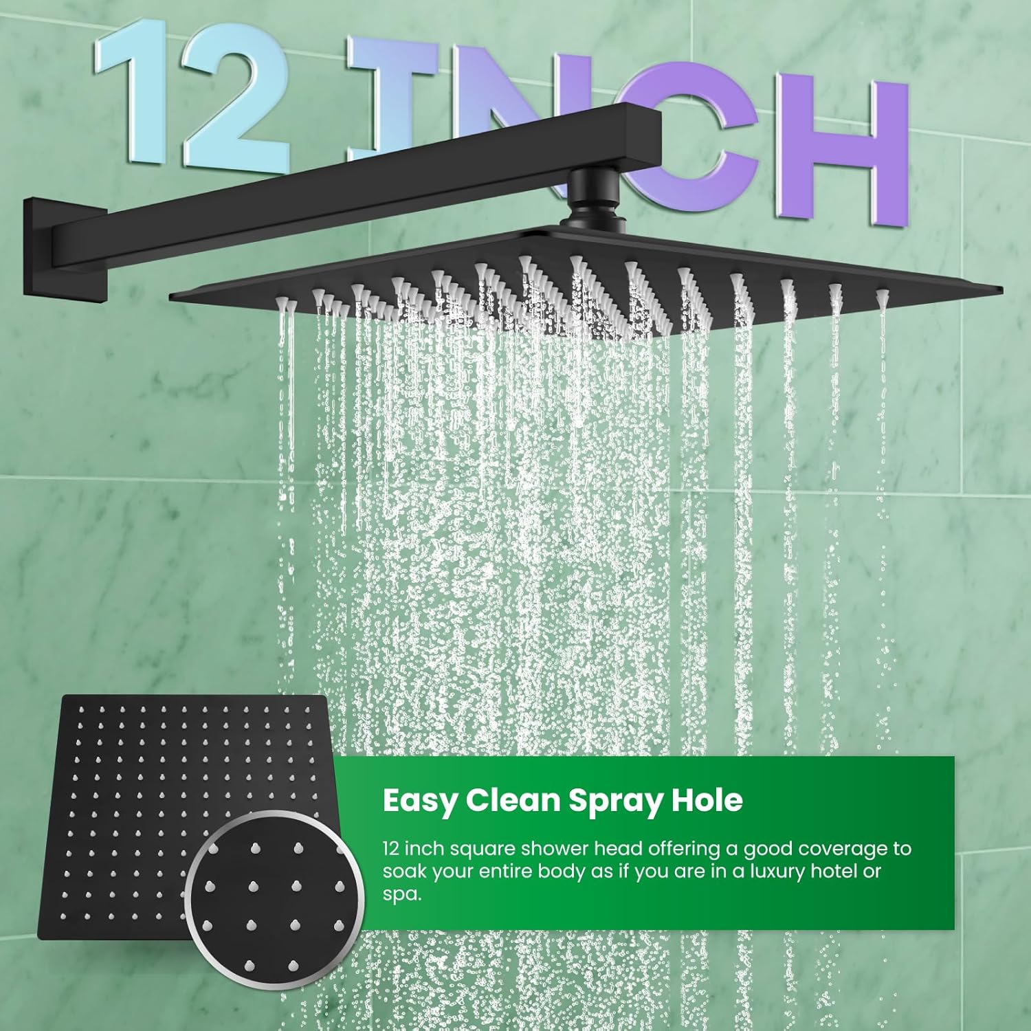 gotonovo Rainfall Bathroom Shower System Rain Shower Head and Handle Set Wall Mounted Shower Complete Combo Solid Brass Pressure Balancing Shower Mixer Valve 12 Inch Matte Black - Image 3