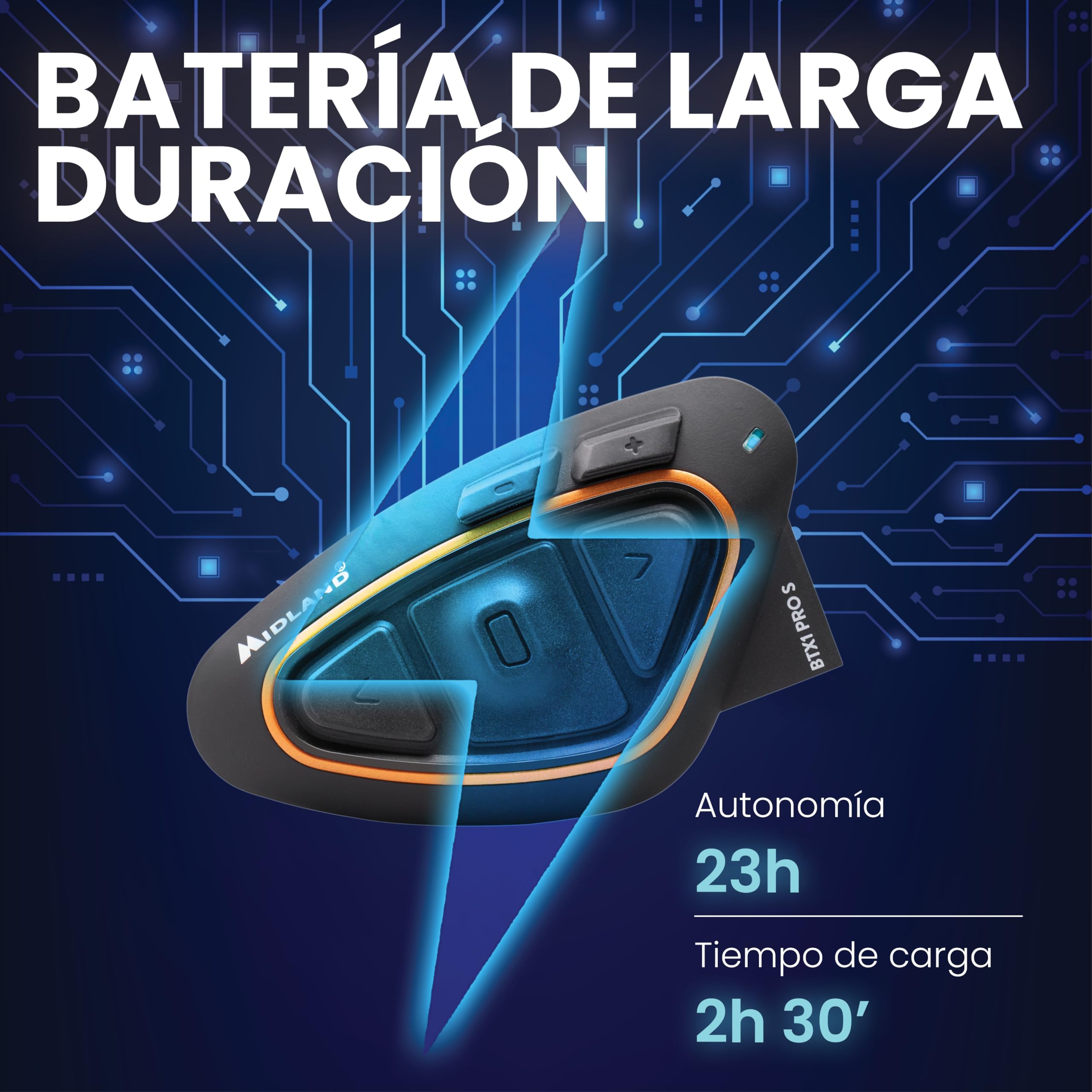 Midland - Intercomunicador Casco Moto Bluetooth Par de BTX1 Pro S Twin, Auriculares Moto Inalámbricos Bluetooth Impermeables IPX6 con Cobertura 800m - Batería 23H, Cancelación Ruido, Radio FM vía App