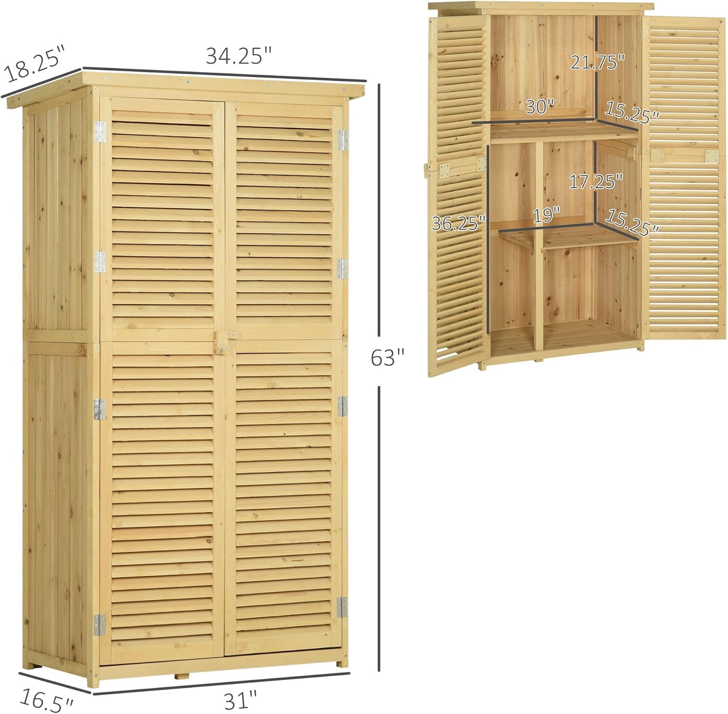 Outdoor Storage Shed with Asphalt Roof and Lockable Doors