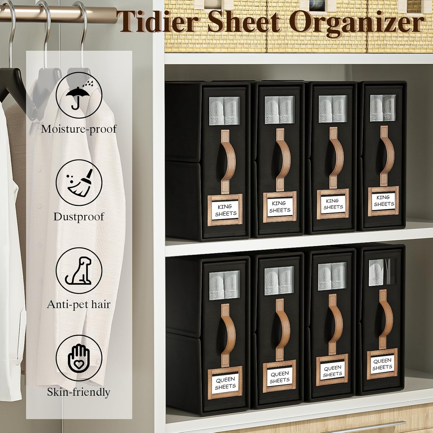 4 Pack Foldable Bed Sheets Set Organizers and Storage(King & Queen Size),Linen Fabric Closet Organizers with Window,Folding Bedding Storage Box for Bedsheets and Pillow Cube Organizer-Black - Image 5