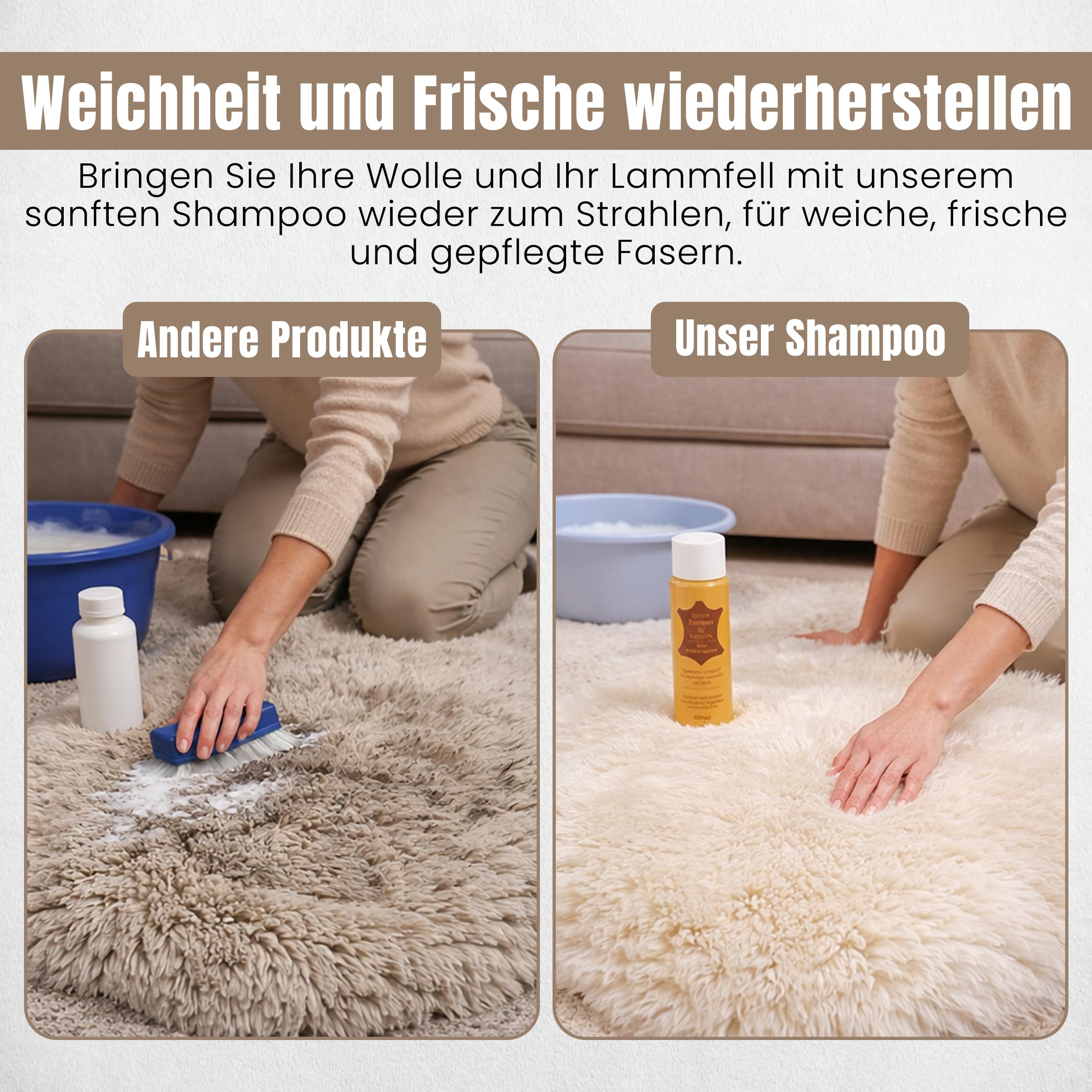 Lammfellwaschmittel | Bio-Wollwaschmittel mit Lanolin für Wolle & Lammfell | 250 ml Fellschampoo für sanfte Reinigung, Geruchsneutralisierung und Anti-Filz-Schutz | Ideal für Pelzaccessoires