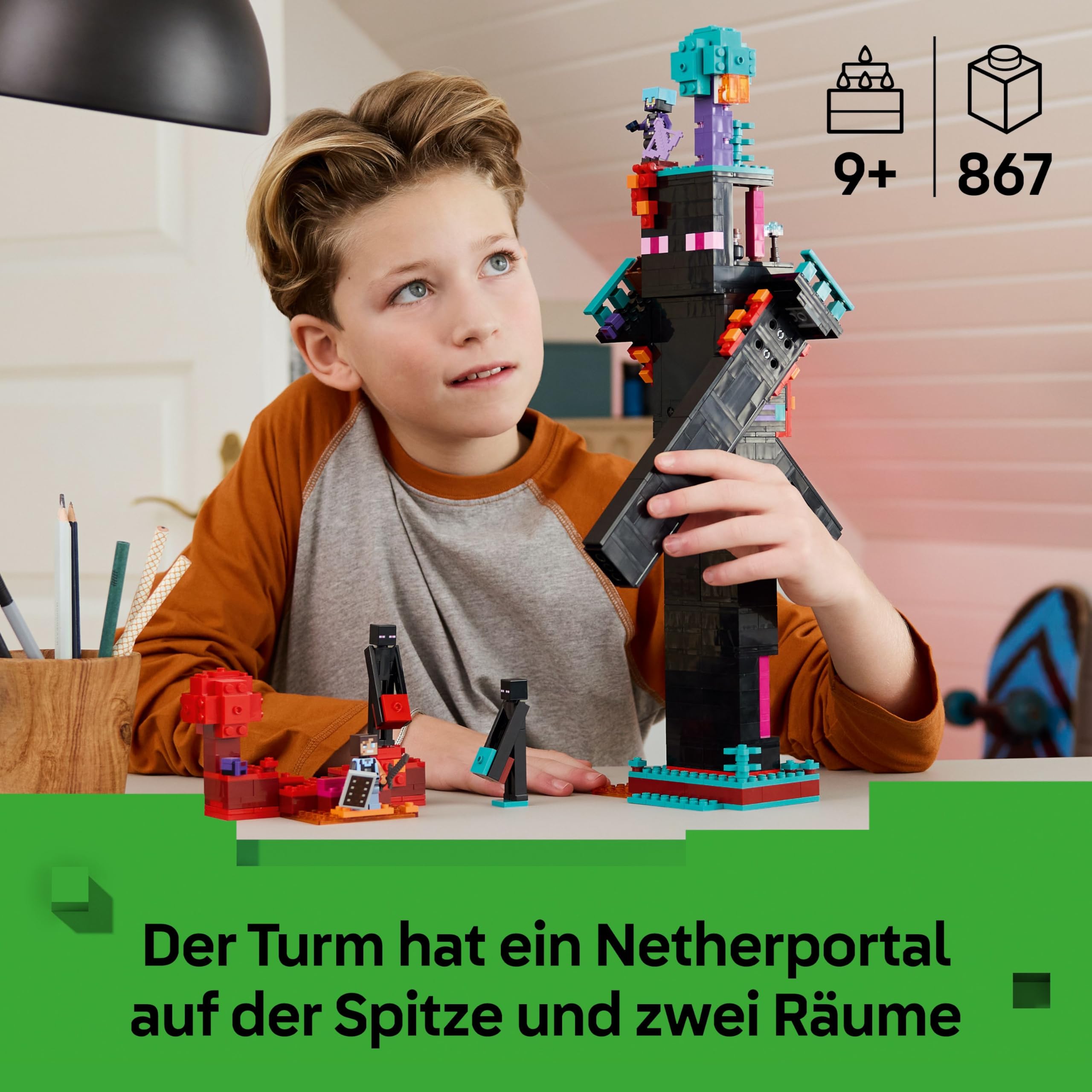 LEGO Minecraft 2in1 Der Enderman-Turm - Modulares Gaming Spielzeug - Lässt Sich in 2 Festungen umbauen - Mit 4 Minifiguren zum Sammeln - Gamer Geschenk für Jungen und Mädchen ab 9 Jahren - 21279