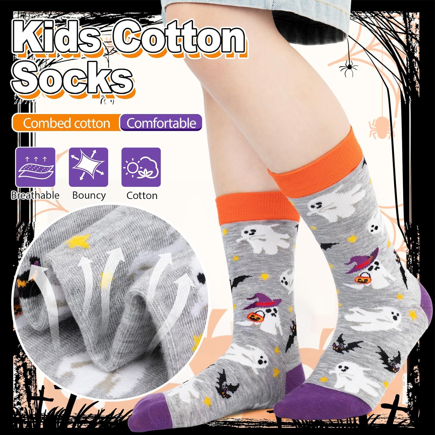 4 Pack Kids Halloween Socks, Novelty Horror Spooky Pumpkin Cat Ghosts Stocking Gift Set for Boys Girls - Image 5