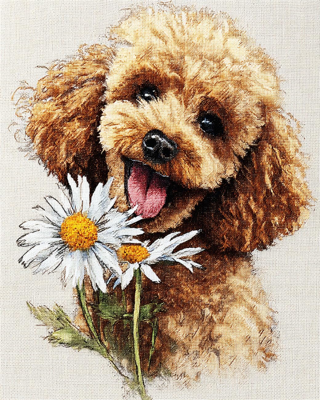 RKFLGEW DIY Embroidery Set Dogs and Flowers 50x70cm
