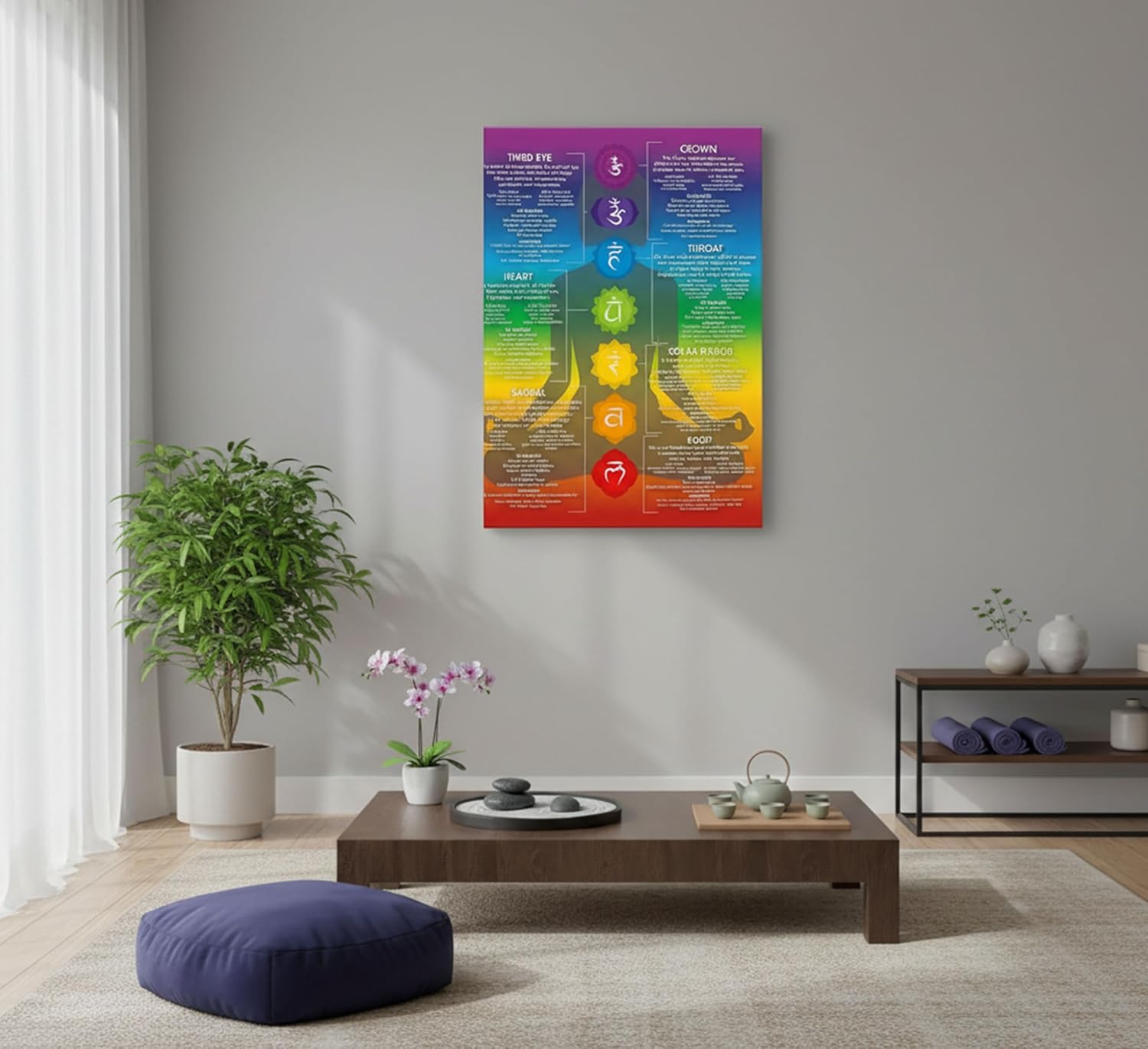 7 Chakra Chart Yoga Canvas Wall Art Zen Reiki Infographic Energy Healing Meditation Art Zen Room Picture Wall Decor Poster Print for Living room Bedroom Bathroom Home Decoration