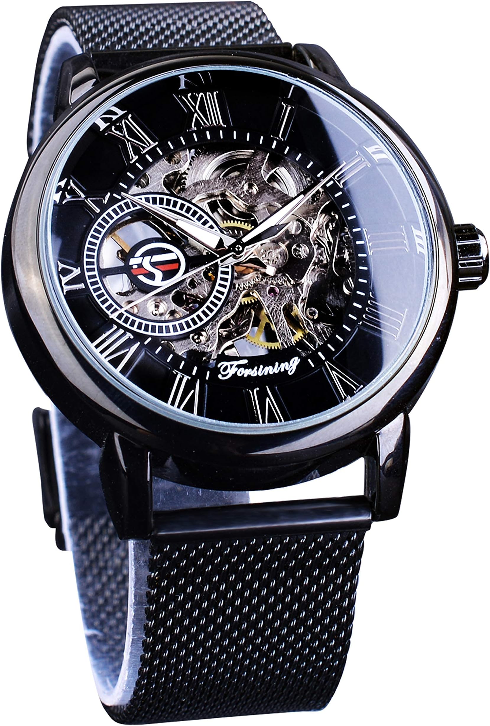 Mechanical Watches Men Black Skeleton Large Dial Fashion Business Automatic Self Winding Wristwatch for Mens Stainless Steel