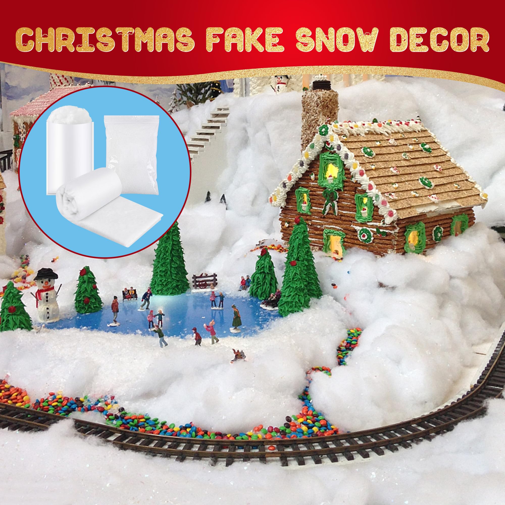 EBaokuup 6 Stück Weihnachts-Schnee-Dekorationsset, flauschige künstliche Flocken, Kunstschneedecke, Schneedecke, Baumwolldekoration für Schneekämpfe, Hausdekoration, Weihnachtsdorf und Baum