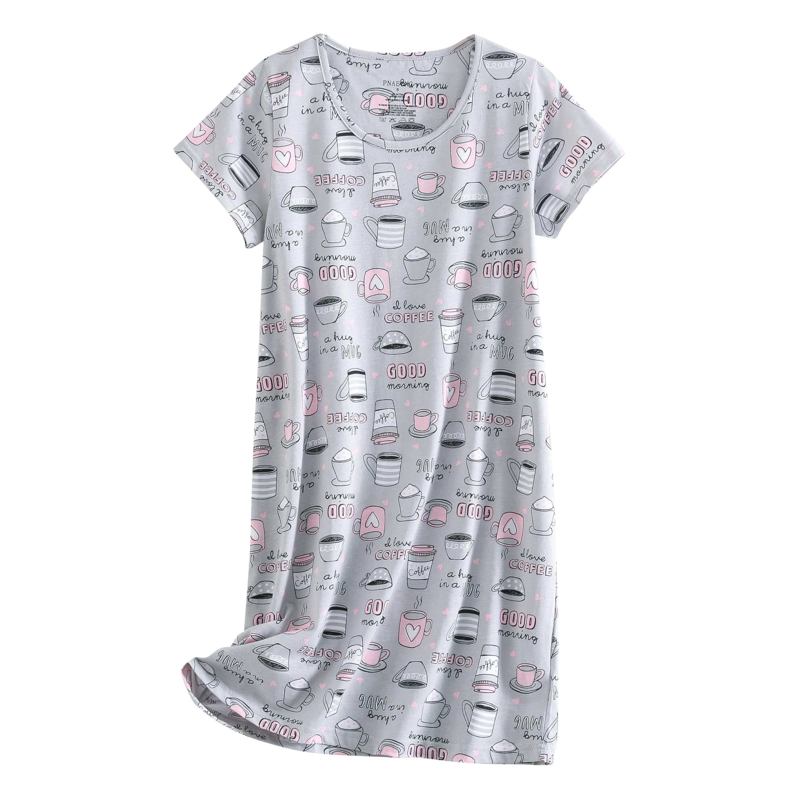 Women's Cotton Nightgown Sleepwear Short Sleeves Shirt Casual Print Sleepdress