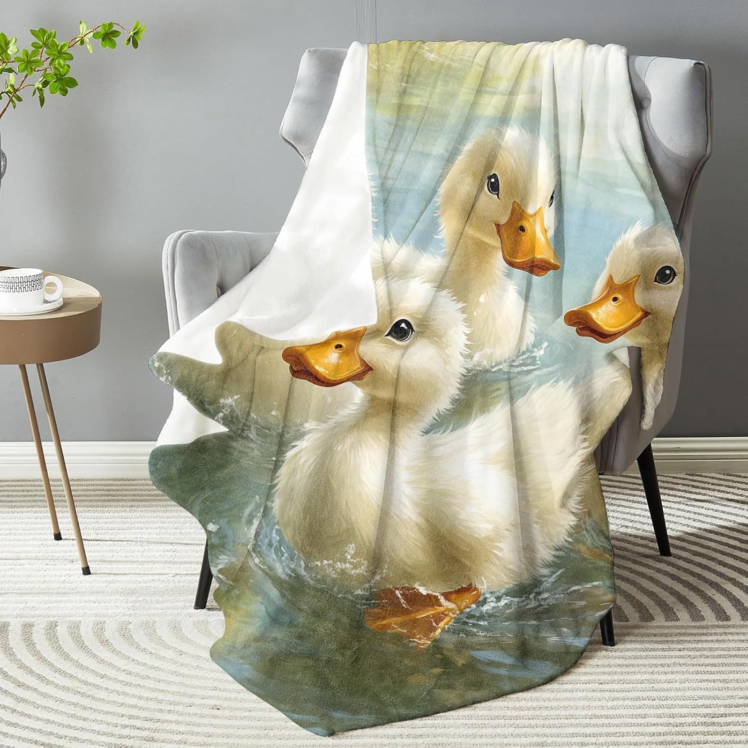 Adorable Duck Blanket,Rustic Decorative Throw with Adorable Duckling on Water,Lightweight Flannel Blankets for Farmhouse,Picnic,Camping,Ideal Gifts for Kids Farm Animal Lovers 50"x60" - Image 2