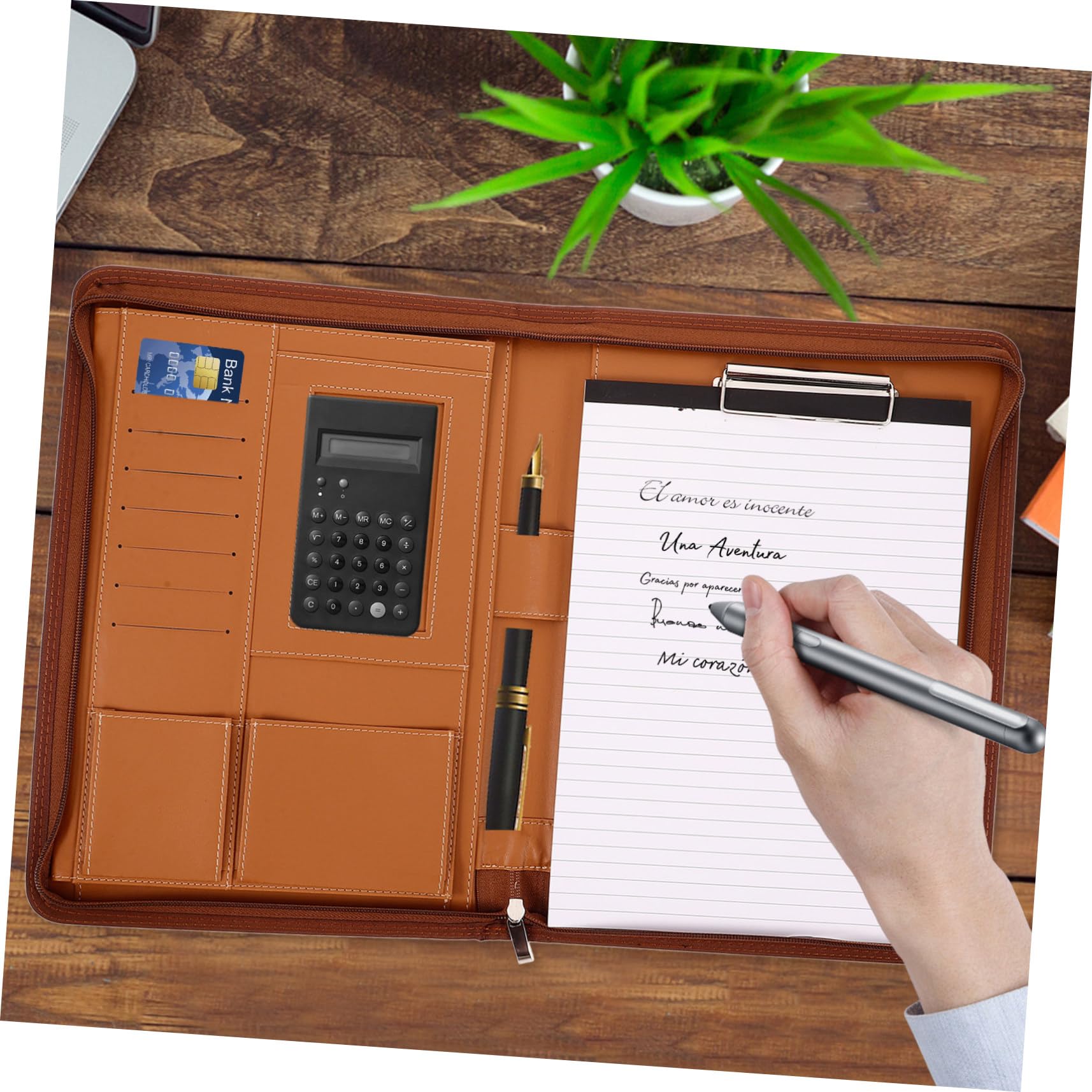 Sewroro carpeta bolsa con cremallera carpeta organizador portafolio de negocios Portafolio de archivos Organizador de tarjetas de cartera de oficina padfolio PU