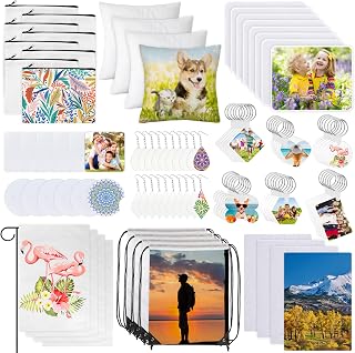 Sasylvia 192 Pcs Sublimation Blanks Products Sublimation Blanks Set DIY Blank Makeup Bag Keychain Earring Pillow Cover Mouse Pad Coaster Puzzles Drawstring Bags Garden Flag for Sublimation Transfer