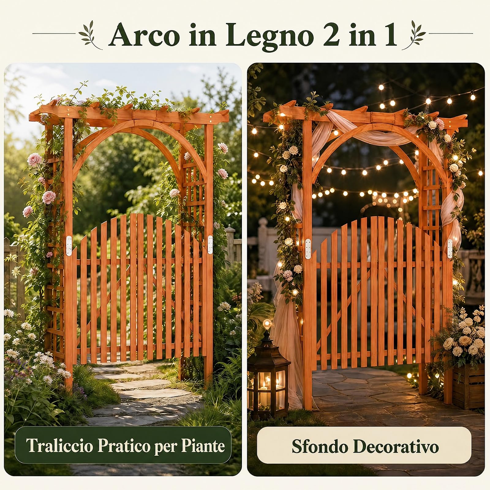COSTWAY Arco da Giardino in Legno Abete, Pergola per Piante Rampicanti