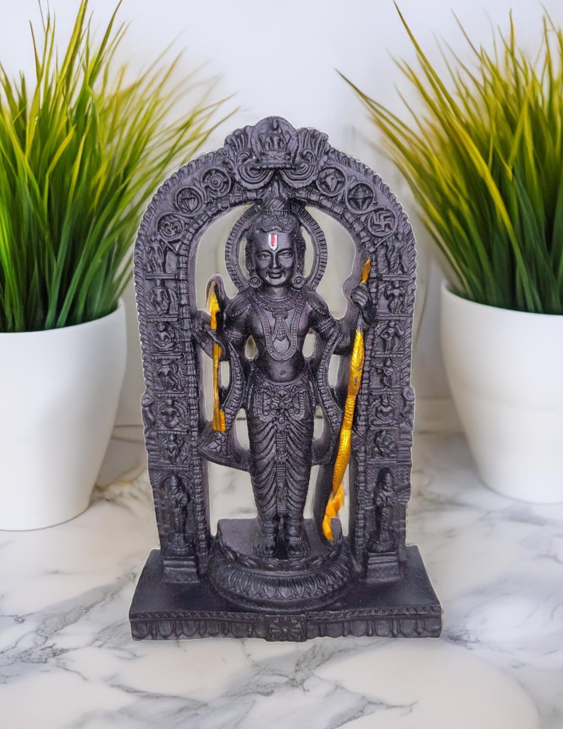 Kailash Enterprises Polyresin 3D Ram Lalla Murti Ayodhya Statue for Puja | Home Decor | Showpiece | Gifting Purpose (Medium)