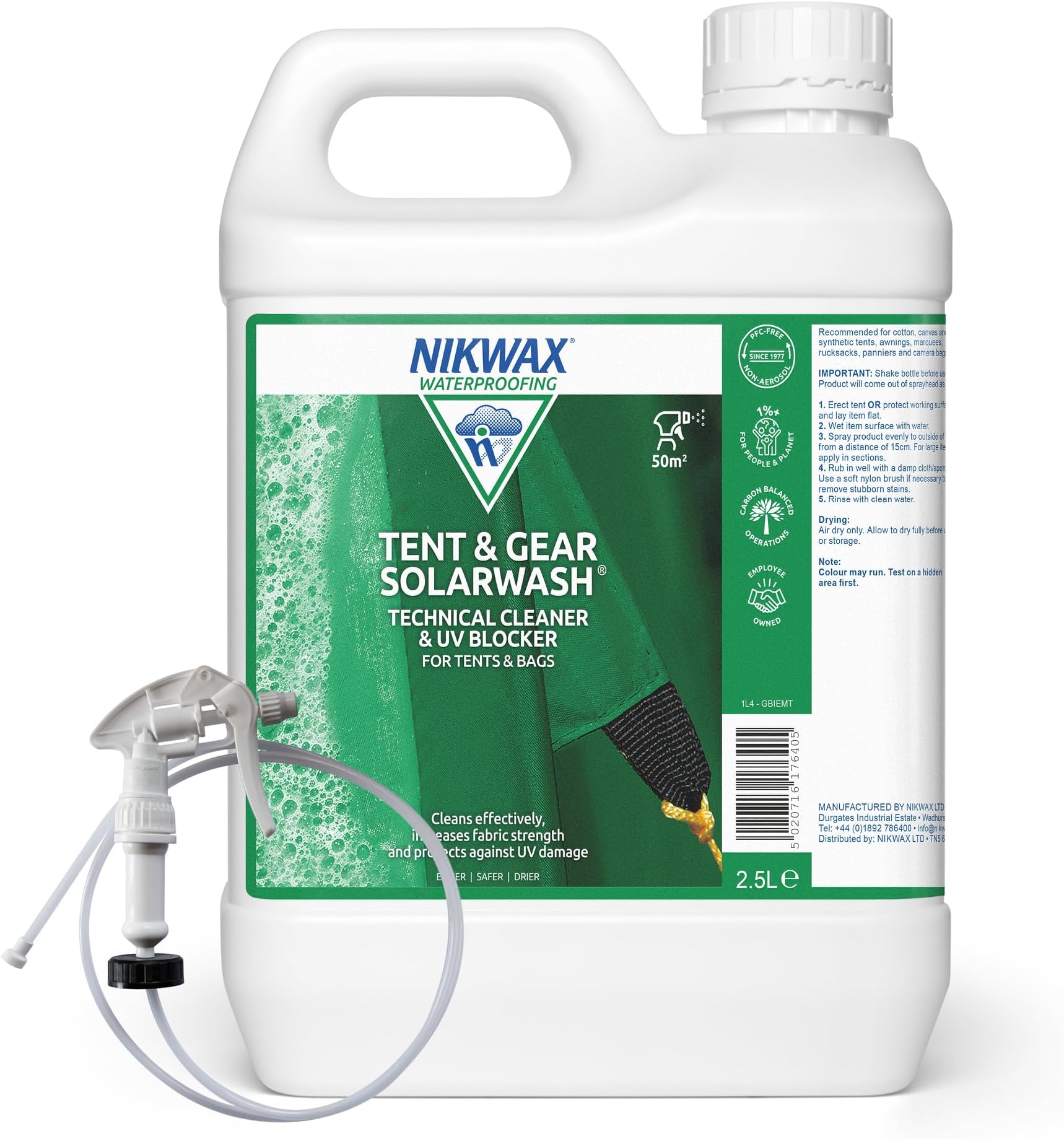 Nikwax TENT & GEAR SOLARWASH, TENT & GEAR SOLARPROOF, Tent Cleaner and Waterproof Spray For Camping, Cleans and Protects Against UV Damage