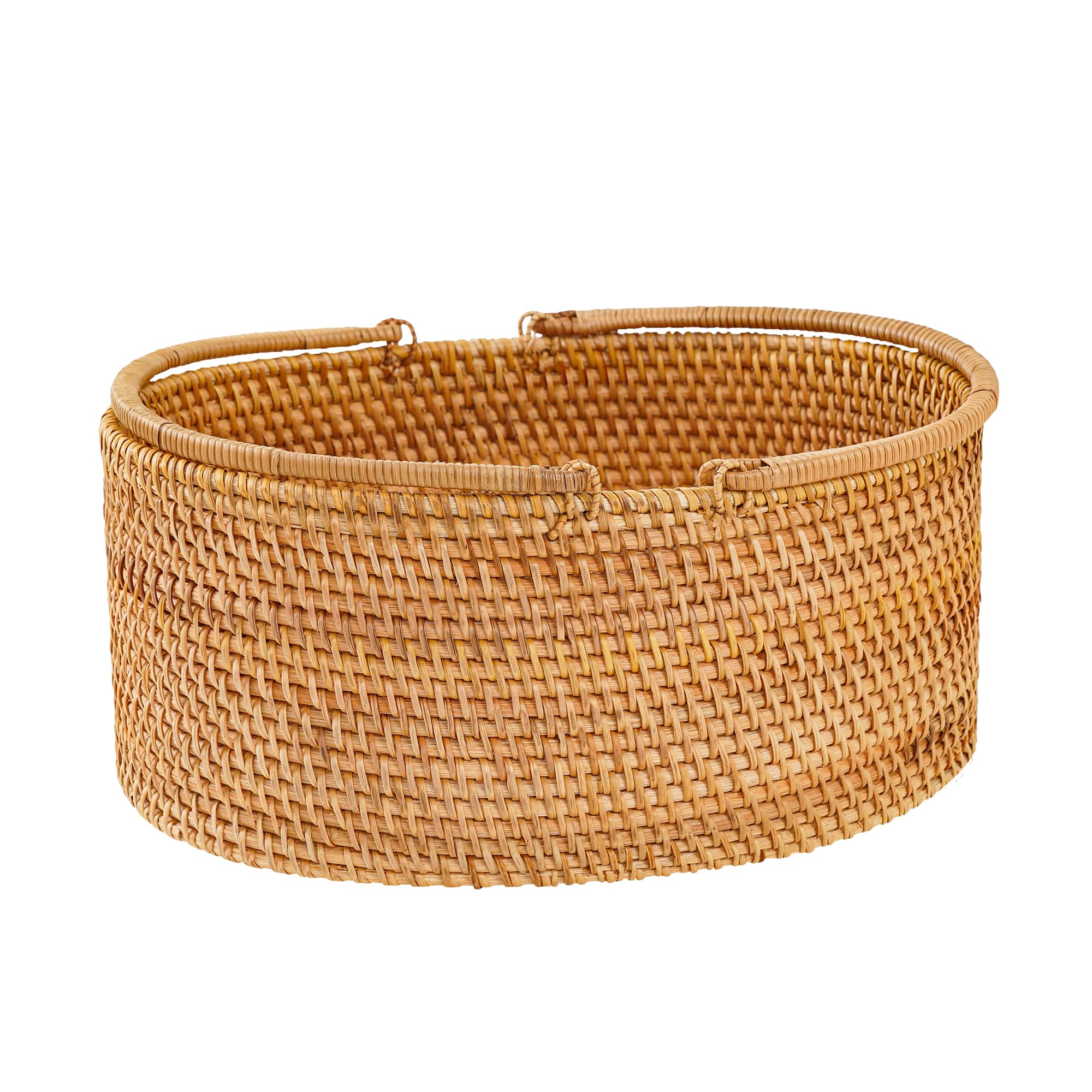 Peslran12.6"×9"×5" Rattan Picnic Basket with Handles, Large Oval Gift Basket, Hand-Woven Basket for Fruit, Empty Gift Basket for Festival, Wedding, Camping