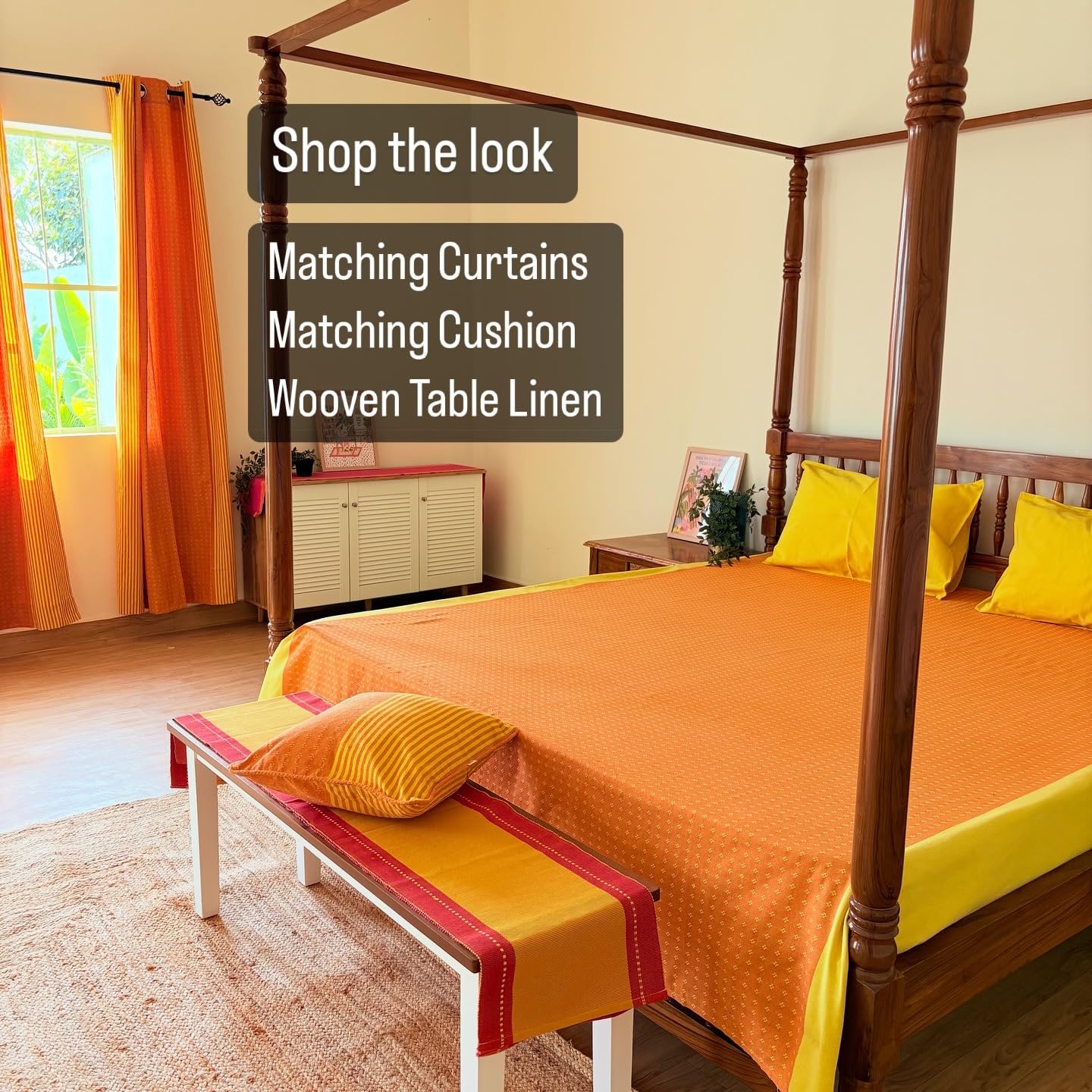 RANGBHAR Handloom Cotton Double Bedsheet - Orange & Yellow -5 RANGBHAR Handloom Cotton Double Bedsheet - Orange & Yellow -5