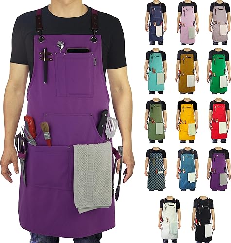 Miniatura 1 de Steffy - Delantal de cocina, lona de algodón, espalda cruzada ajustable, artista, pintura, delantal de trabajo de carpintero para hombres, mujeres,