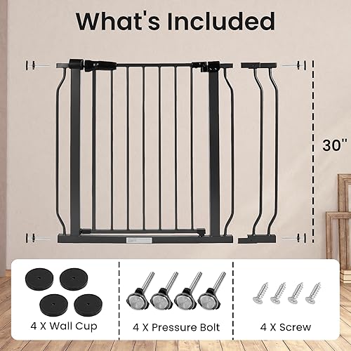 Miniatura 6 de ELEVON Puerta de bebé para puertas de escaleras, puerta de seguridad para mascotas con funciones de cierre automático/mantenimiento, se adapta a