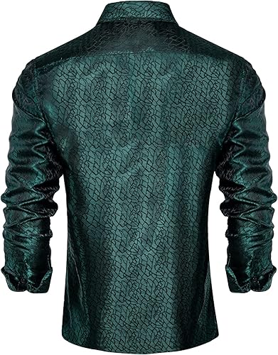 Miniatura 4 de DiBanGu Mens Shirt,Silk Long Sleeve Button Down Paisley Dress Shirts for Men Party Wedding