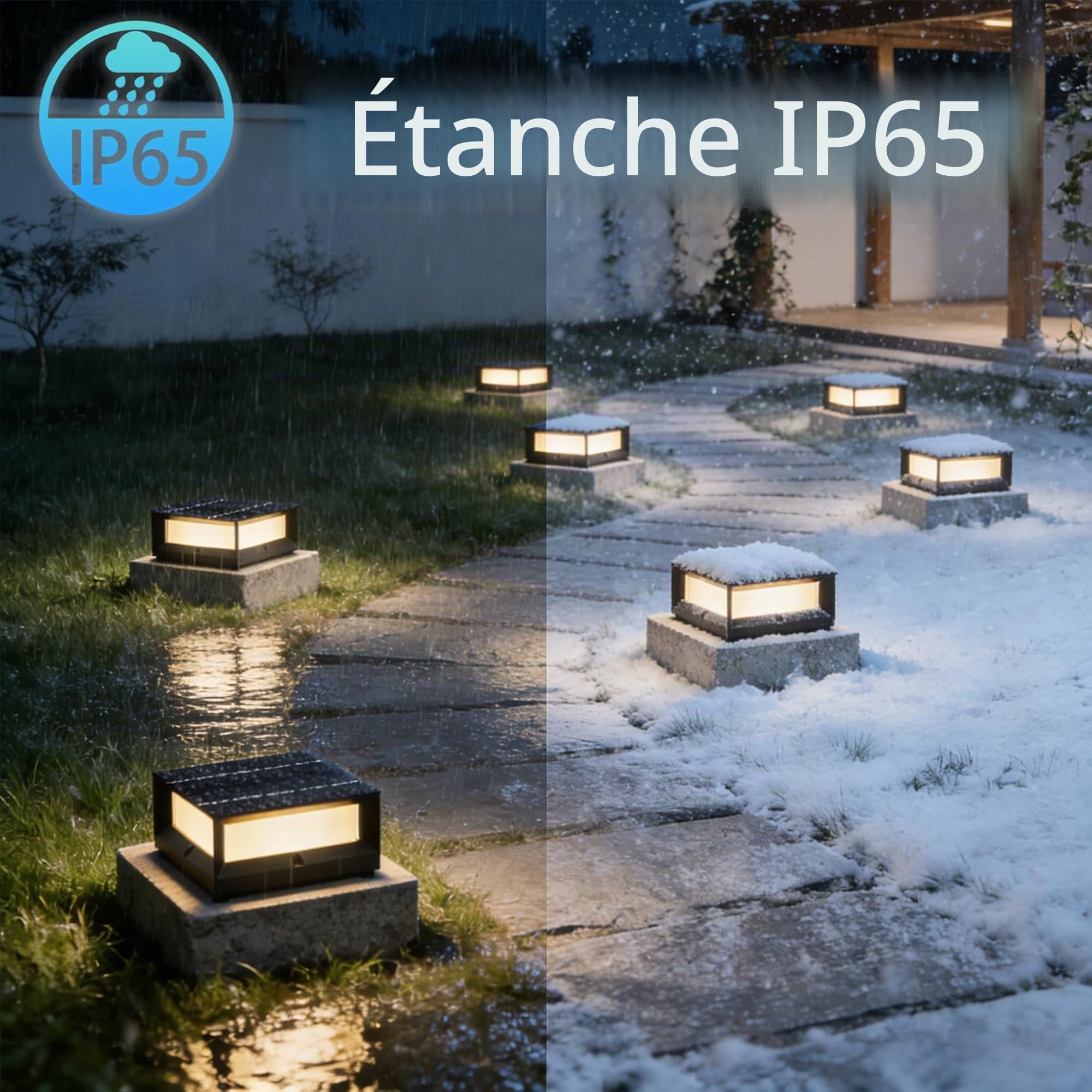 Borne Solaire Extérieur Jardin LED, Éclairage Allée IP65, Noir