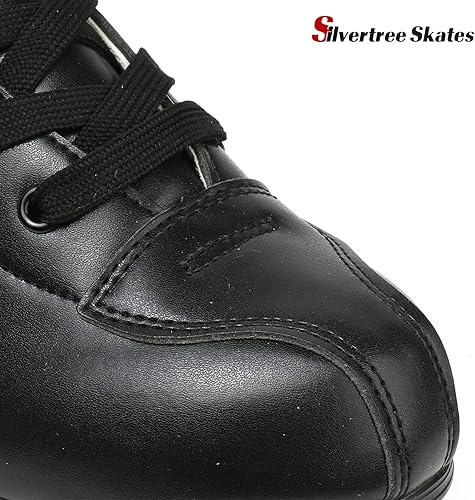 Miniatura 9 de Silvertree Patines de ruedas para mujeres y hombres, de piel sintética, para adultos, patines Derby con ruedas iluminadas, cuatro ruedas brillantes,