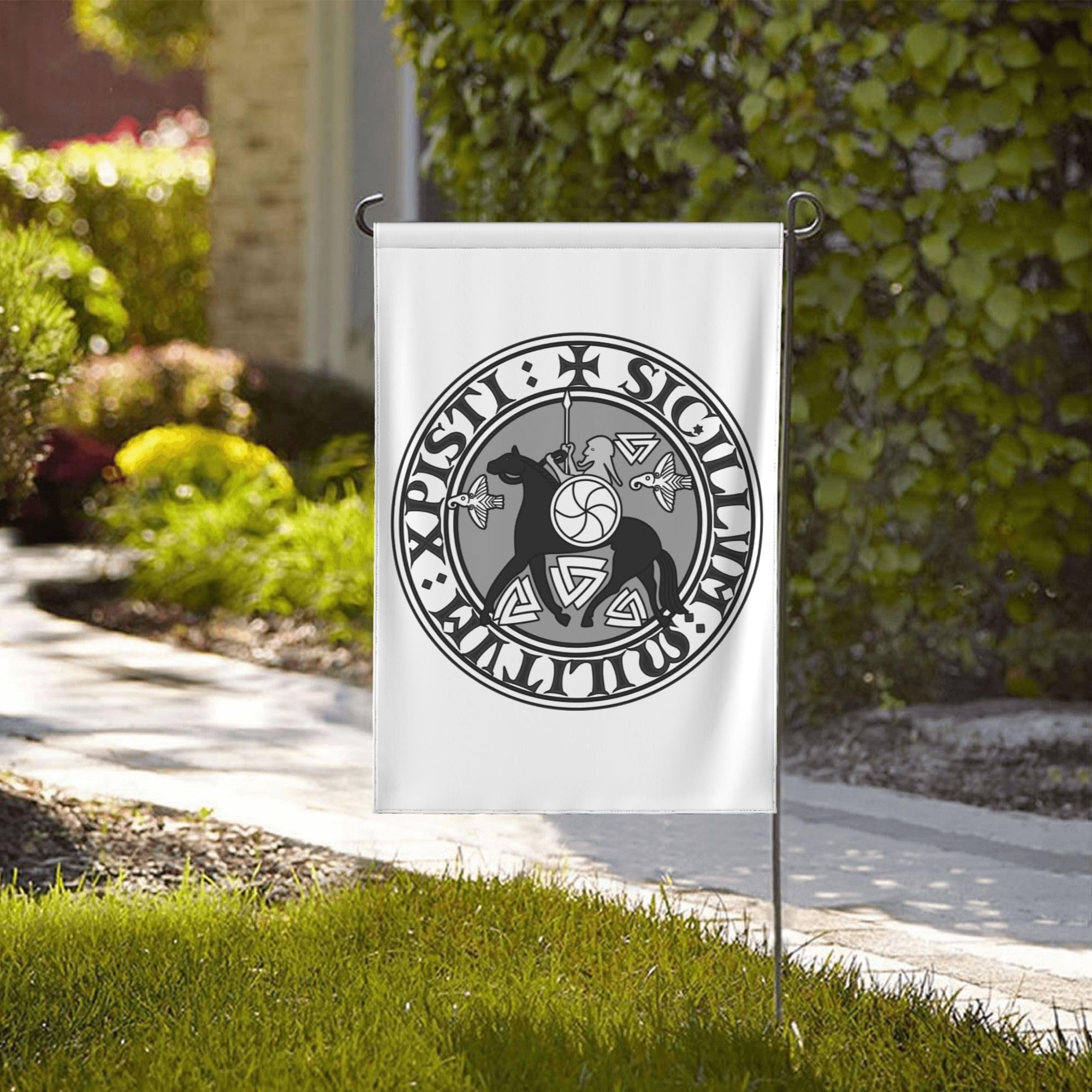 NIBABAEU Bandiera decorativa da giardino, per esterni, con due templari guerrieri crociati vichinghi, stampa su un lato, decorazione per prato e cortile, 60 x 90 cm