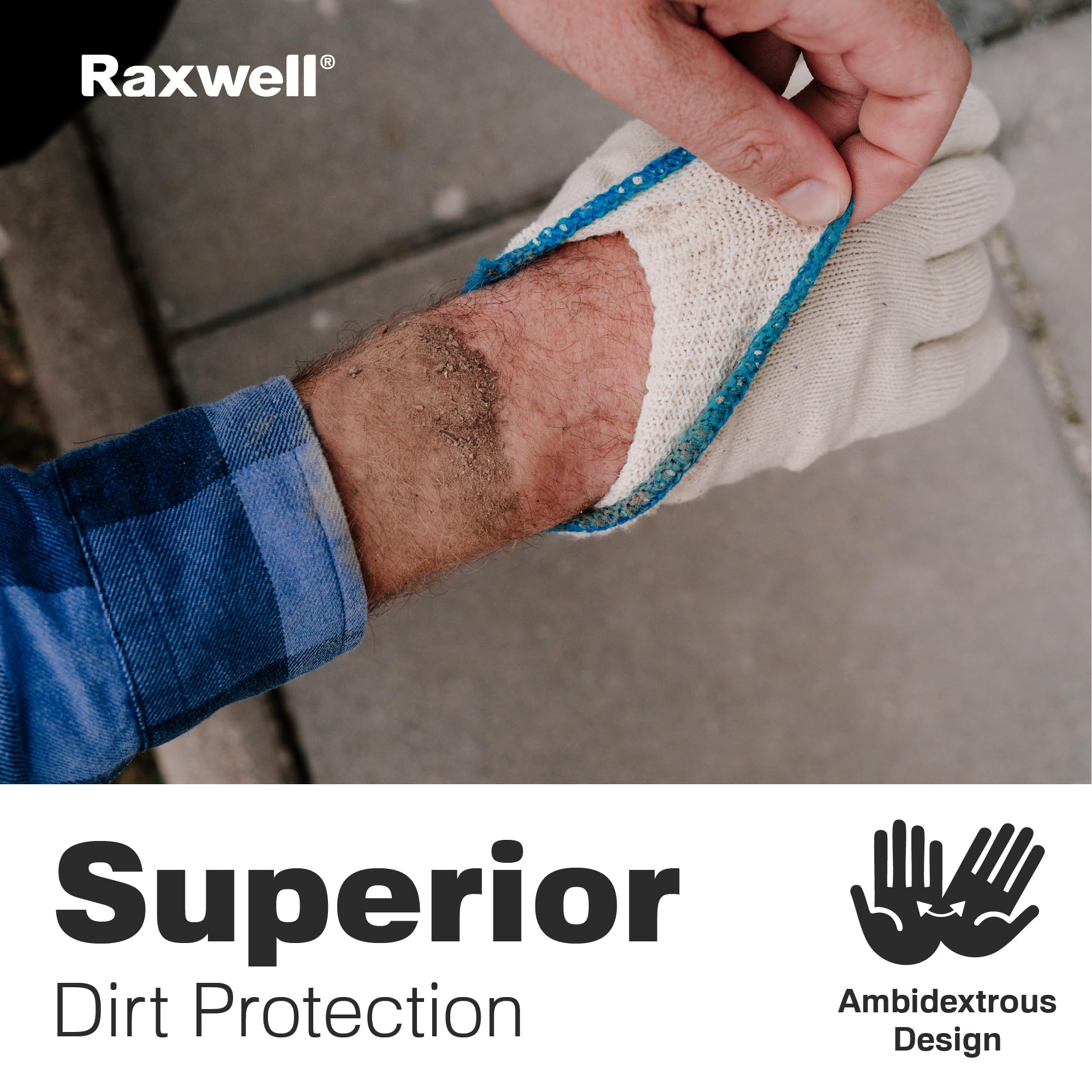 Raxwell Guantes de algodón blanco, guantes de trabajo de punto premium, 24 guantes, forros duraderos para barbacoa, pintura, jardinería, industrial y mecánica, color natural, talla L
