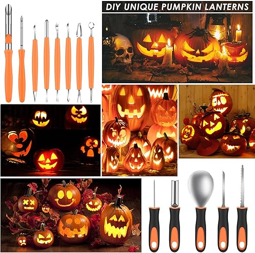 Miniatura 6 de KATUMO Herramienta de tallado de calabaza, kit de corte de calabaza resistente de 13 piezas con herramientas de escultura de detalles profesionales,
