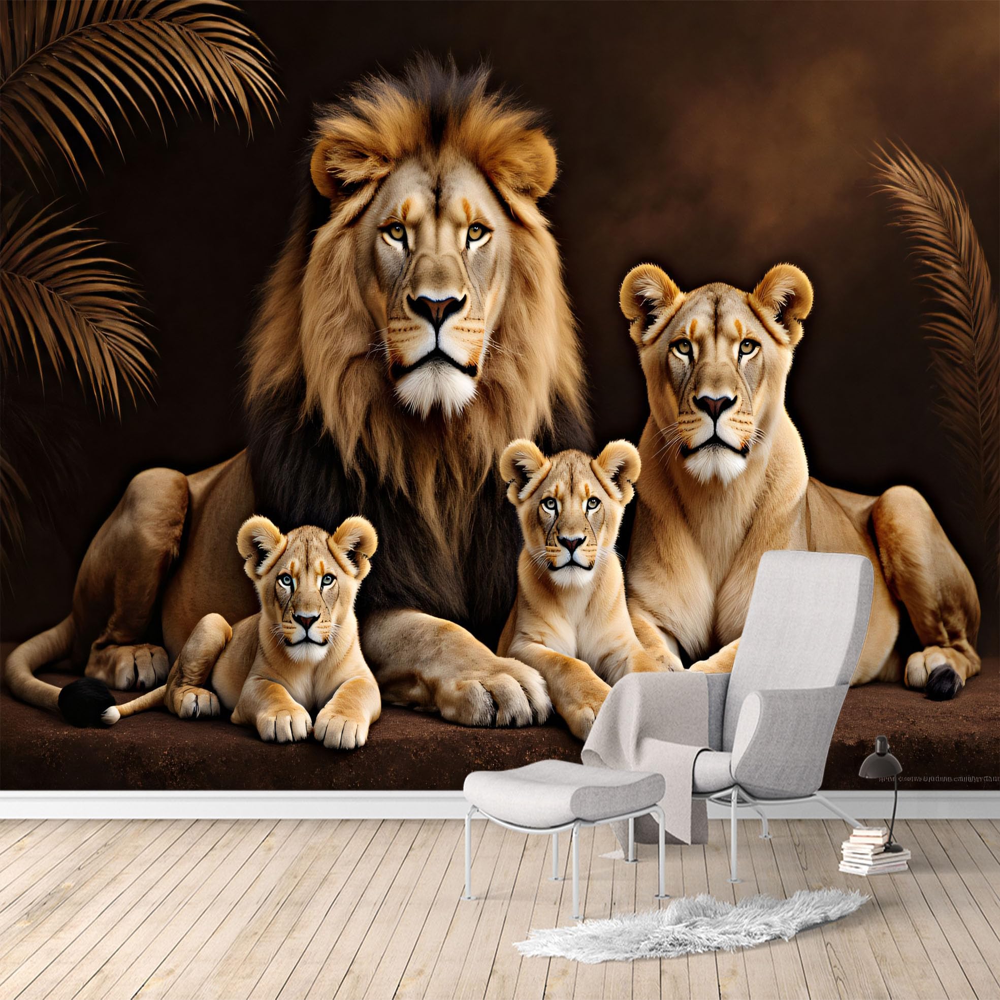 Custom Size Wall Murals,Majestic Lion Family Portrait Safari Wildlife,SelfAdhesive Water Activated Removable Wall Covering,Large Photo Wallpaper for Living Room Bedroom Office