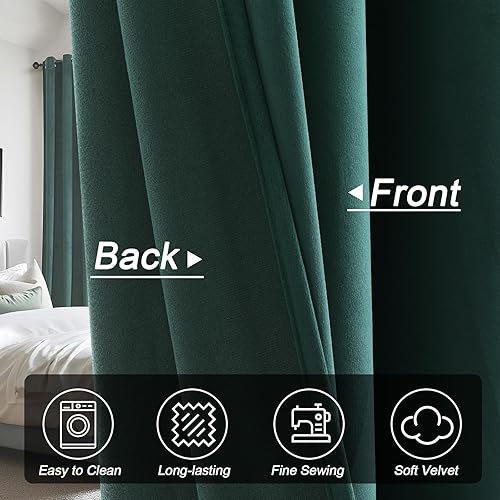 Miniatura 3 de Cortinas opacas de terciopelo verde oscuro de 84 pulgadas de largo, con ojales, para dormitorio, bloqueo de luz, aislamiento térmico, juego de 2
